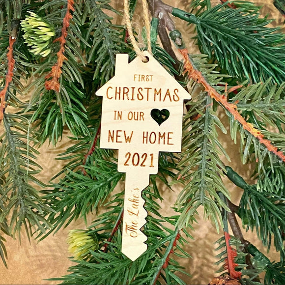 New Home Key Ornament maple wood