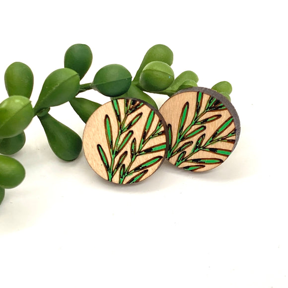 Hand Painted Small Leaf Circle Stud