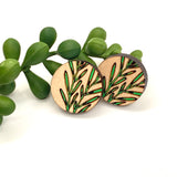 Hand Painted Small Leaf Circle Stud