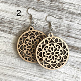Mandala Drop Wood Earrings