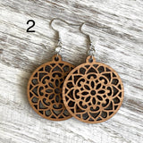 Mandala Drop Wood Earrings