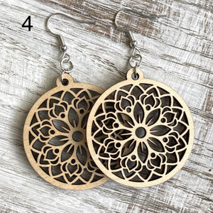 Mandala Drop Wood Earrings