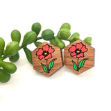 Hand Painted Red Poppy Hexagon Stud