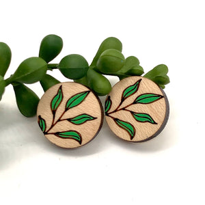 Hand Painted Large Leaf Circle Stud