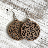 Mandala Drop Wood Earrings