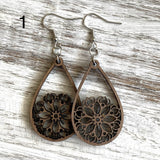 Mandala Drop Wood Earrings