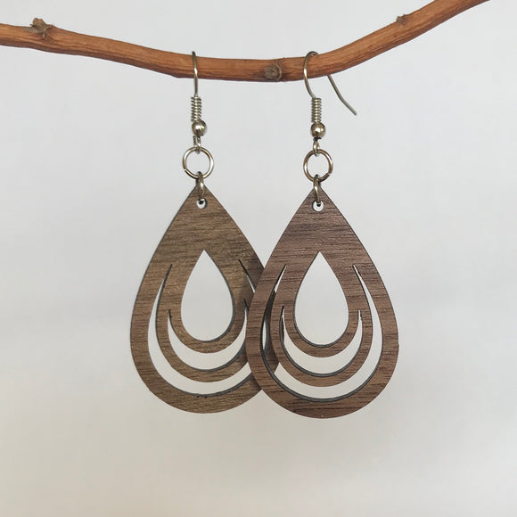 Wood Triple Loop Tear Drop Earrings - Wholesale