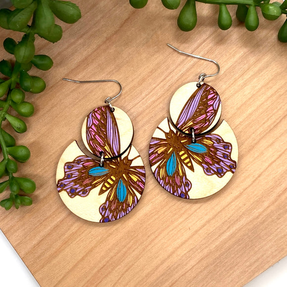 Hand Painted Butterfly Circle Drops