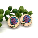 Hand Painted Multi Colored Flower Circle Stud