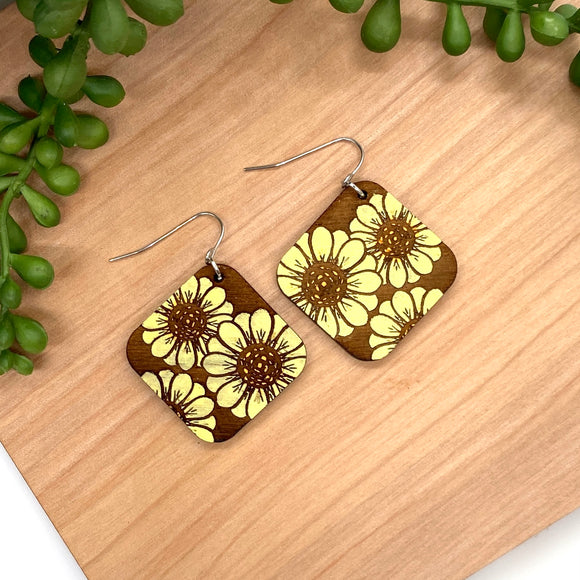 Hand Painted Diamond Yellow Daisy Drops
