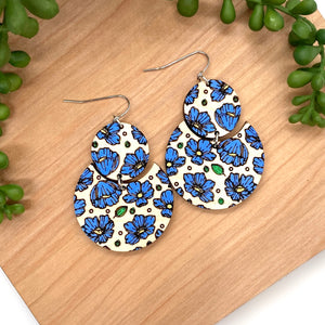 Hand Painted Blue Flower Circle Drops