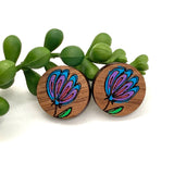 Hand Painted Multi Colored Flower Circle Stud
