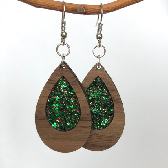 Green and Gold Drop Earrings