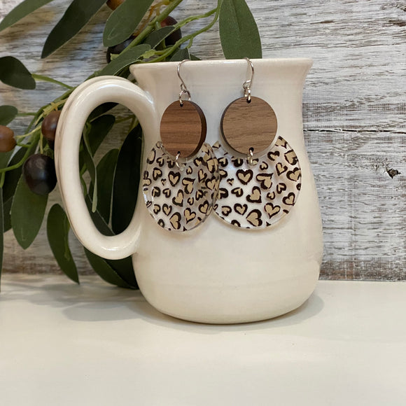 Walnut Wood and Leopard Heart Acrylic Drops-Wholesale